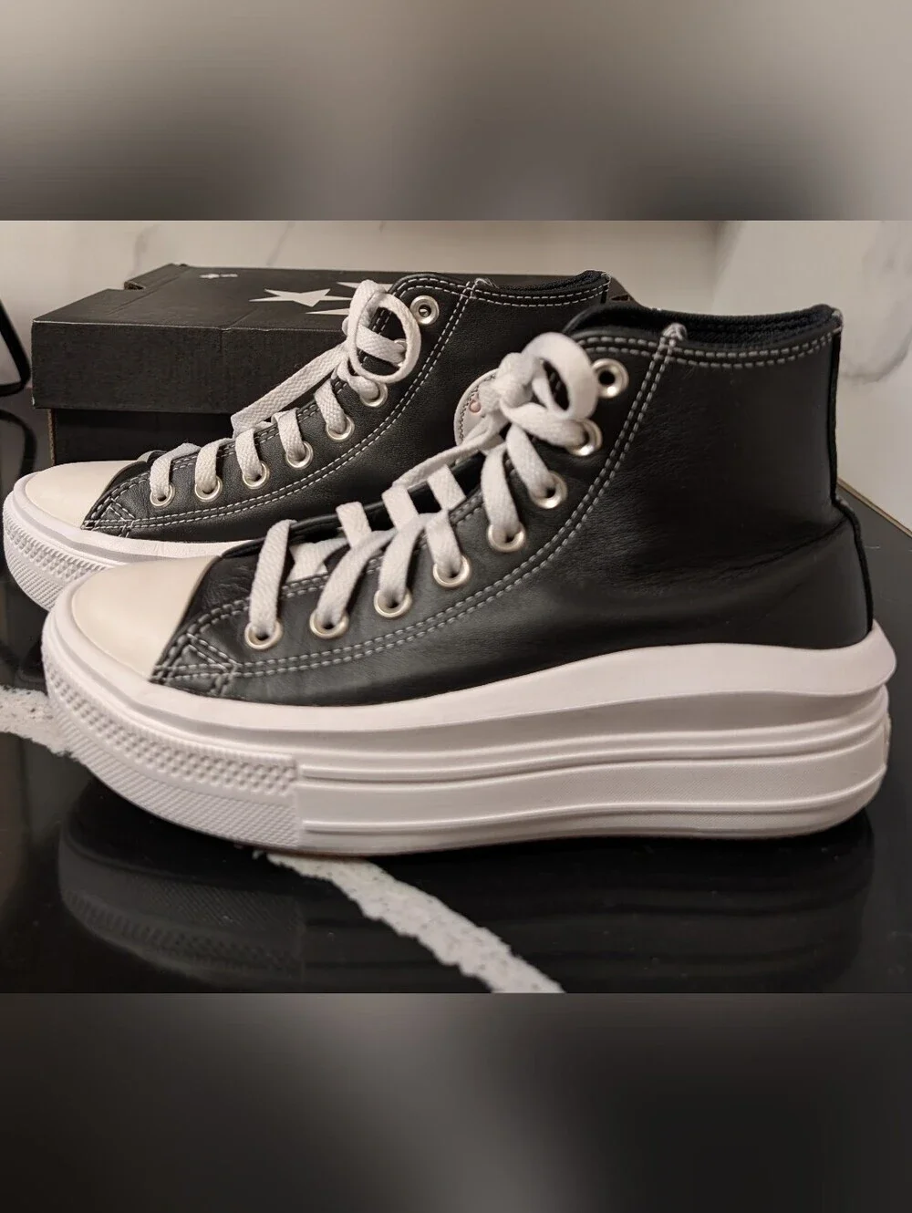Chuck Taylor All Star Move Platform High 'Leather Black' Sneakers Size 7 Box